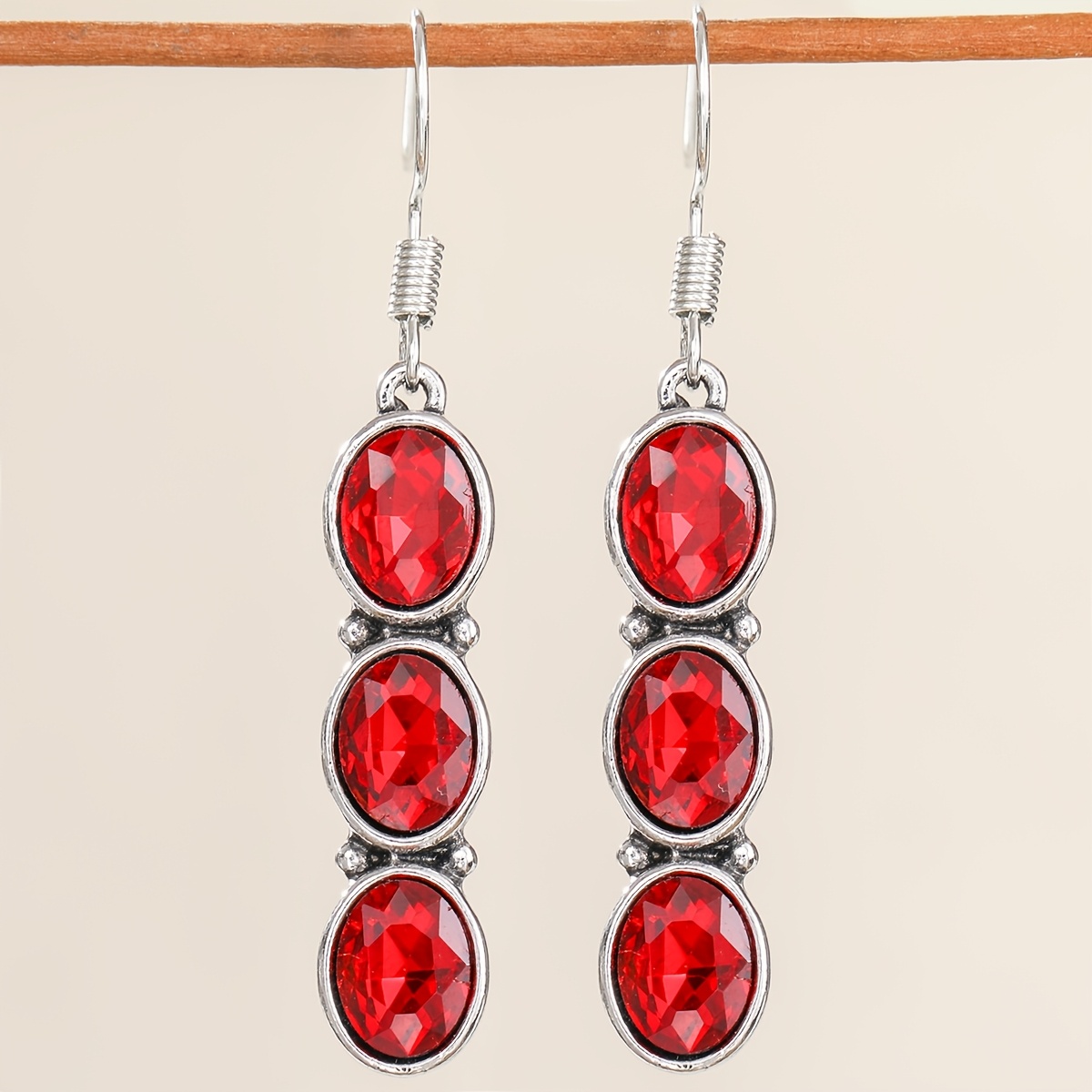 Women's Elegant Round Tassel Pendant Earrings with Red Synthetic Zirconia